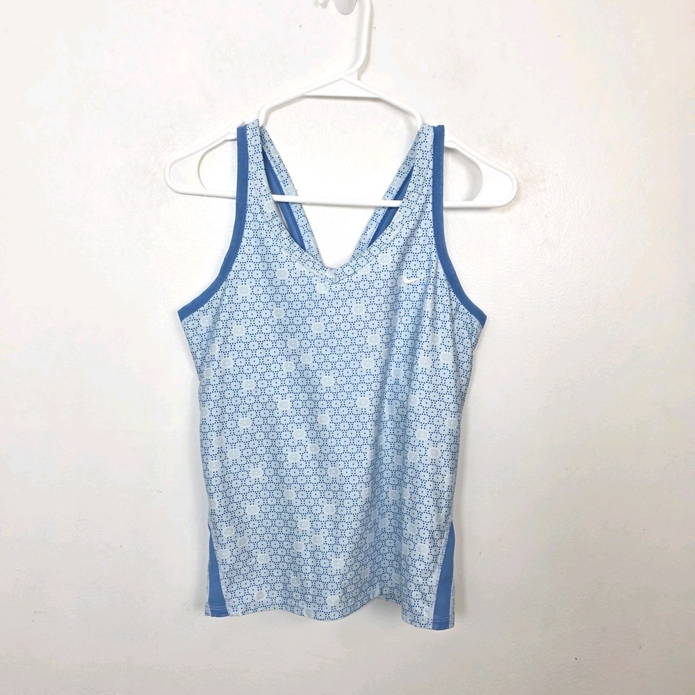 Nike Blue White Built In‎ Bra Sporty Fitness Athletic Pickleball Tank Top Size M